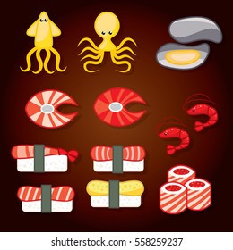 Sushi icon set. Flat design.
