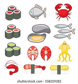 Sushi icon set. Flat design.