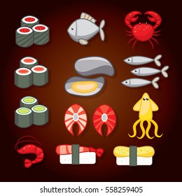 Sushi icon set. Flat design.