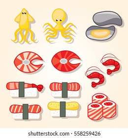 Sushi icon set. Flat design.