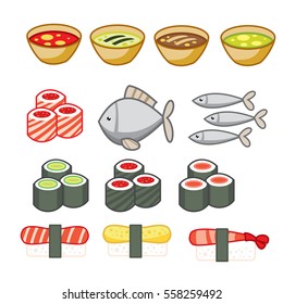 Sushi icon set. Flat design.