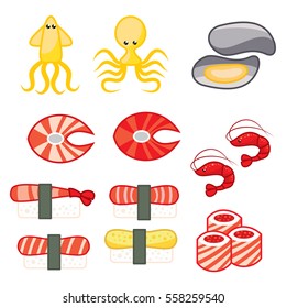 Sushi icon set. Flat design.