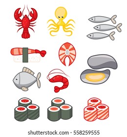 Sushi icon set. Flat design.