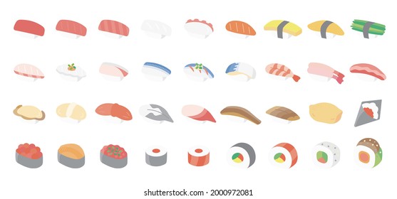 Sushi Icon Set (Flat Fill Version)