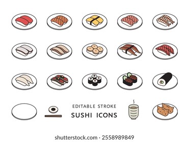 Sushi icon set on a plate