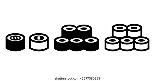 Sushi Icon Set Simple Sushi Roll and Nigiri Illustrations Black and White Color Vector Design 