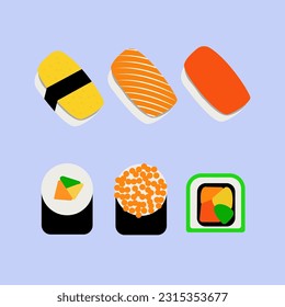 sushi icon set vector design. suitable for Japanese food-themed designs