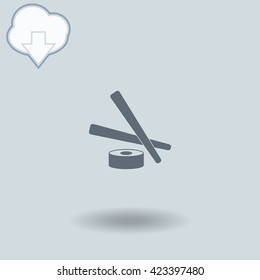 Sushi icon with shadow. Cloud of download with arrow.