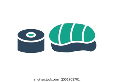 Sushi-Symbol. Solides Symbolformat. Symbol für Mahlzeit. Speiseelemente, Vektorgrafik