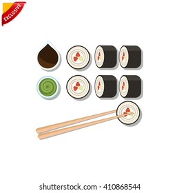 sushi icon, vector   sushi roll sign, isolated  japanese food symbol