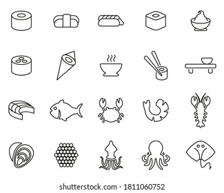 Sushi Icons Black & White Thin Line Set Big