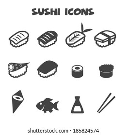 iconos de sushi, símbolos mono vectoriales