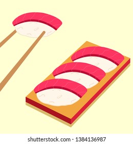 Sushi icons set. Asian food.  Flat style food. Isometric icons. Vector illustration. 