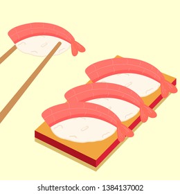 Sushi icons set. Asian food.  Flat style food. Isometric icons. Vector illustration. 