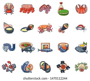 Sushi icons set. Cartoon set of 20 sushi vector icons for web isolated on white background