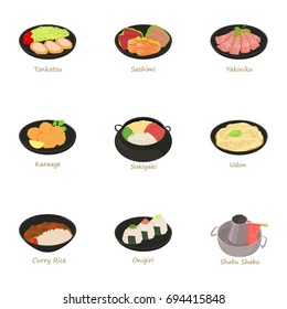 Sushi icons set. Cartoon set of 9 sushi vector icons for web isolated on white background