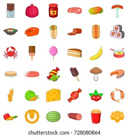 Sushi icons set. Cartoon style of 36 sushi vector icons for web isolated on white background