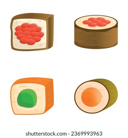 Sushi icons set cartoon vector. Japan asian food. Traditional oriental dish