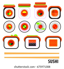 Sushi icons, vector illustration isolated on white background