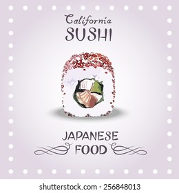 Sushi Icons. Sushi watercolor hand drawn california. Vector illustration. Japanise food. Menu design. 