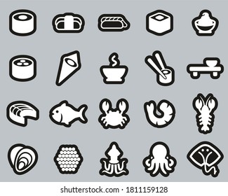 Sushi Icons White On Black Sticker Set Big