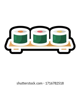Sushi illustration. Sushi rolls flat icon or sticker. Vector.