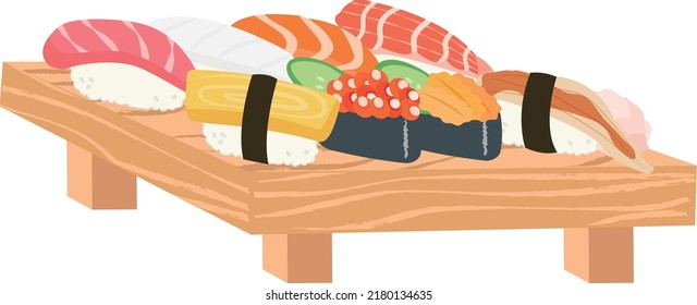 Sushi illustration set on a board