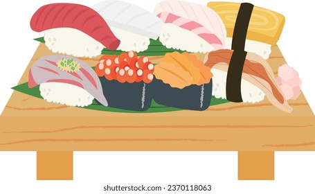 Sushi illustration set on sushi geta