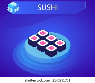 Sushi isometric design icon. Vector web illustration. 3d colorful concept