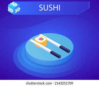 Sushi isometric design icon. Vector web illustration. 3d colorful concept