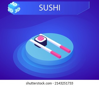 Icono de diseño isométrico de sushi. Ilustración web de vectores. 3.ª colorida concepción
