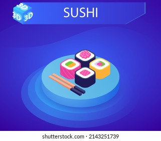 Icono de diseño isométrico de sushi. Ilustración web de vectores. 3.ª colorida concepción