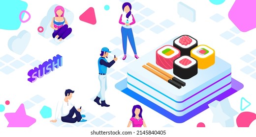 Sushi isometric design icon. Vector web illustration. 3d colorful concept