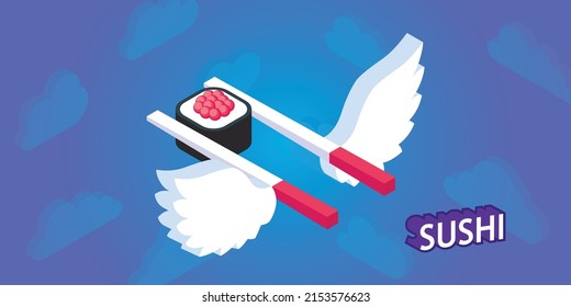 Sushi isometrisches Design Symbol. Vektorgrafik, Web-Illustration. 3D-Farbkonzept