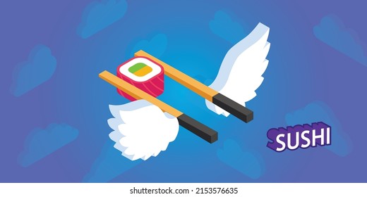 Sushi isometric design icon. Vector web illustration. 3d colorful concept