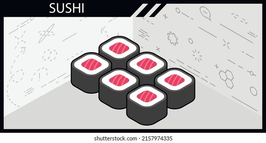 Sushi isometric design icon. Vector web illustration. 3d colorful concept