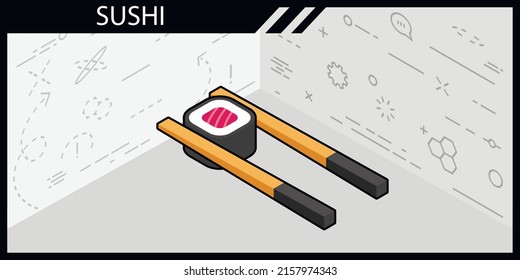 Sushi isometric design icon. Vector web illustration. 3d colorful concept