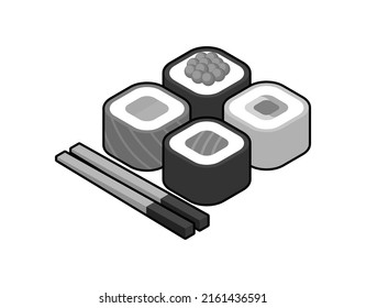 Sushi isometric design icon. Vector web illustration. 3d colorful concept