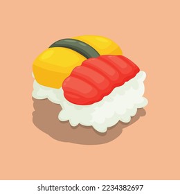 Comida Sushi Japón. Diseño con estilo de dibujos animados. Ilustración de diseño de vectores.