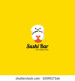 Sushi japan logo flat style design. Restaurant japanese, asian food, 
rice and seafood, fish sushi, asia dinner, fresh sushi and chopstick, oriental lunch logo vector illustration