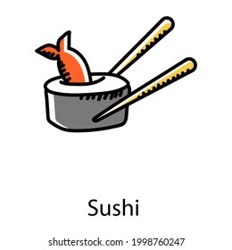 Sushi, japanese cuisine in modern doodle style icon  