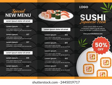 Sushi Japanese Food Brochure Flat Cartoon Hand Drawn Templates Background Illustration