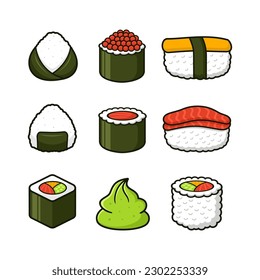 Sushi japanese food cartoon design collection for label product, shop logo, stamp, banner, and more