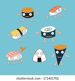 Sushi Japanese food cartoon monster concept