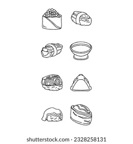 sushi japanese food hand drawn doodle illustrations vector set
