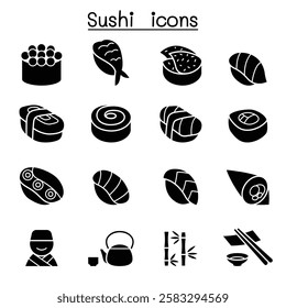 Sushi and Japanese food icon set in glyph style