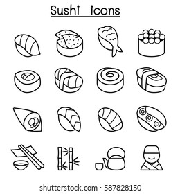 Sushi & Japanese food icon set in thin line style