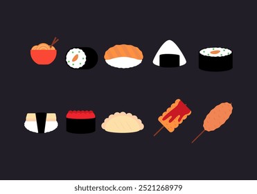 Sushi Japanese food icon symbol Flat style. collection of isolated cartoon illustrations