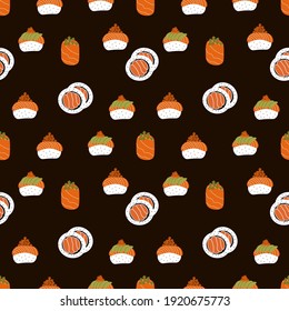 Sushi japanese food ilustration seamless pattern.Vitntage style.Geat for textile,fabric,any print.