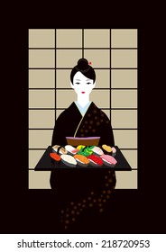 sushi. Japanese food. Kimono